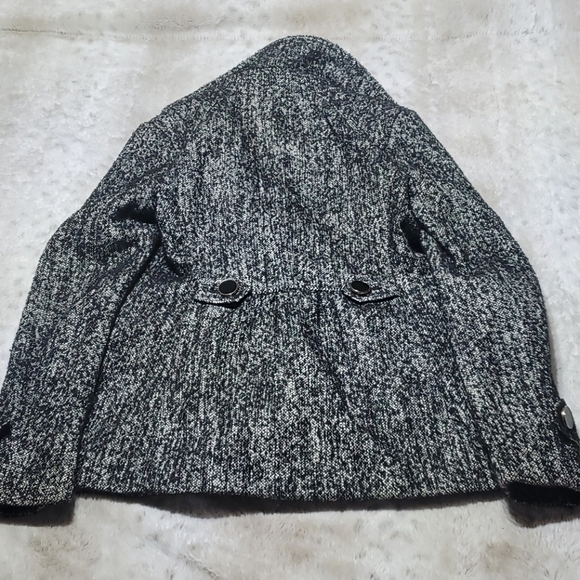 Express Double Breasted Black and White Tweed Pea Coat Size XS Bust 33 Inches - Picture 6 of 6